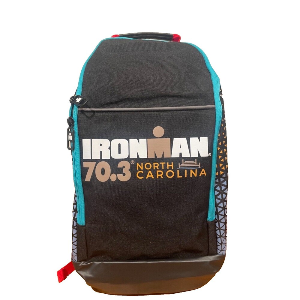 Iron Man 70.3 North Carolina Triathlon Backpack Turquoise Red Black limited edit